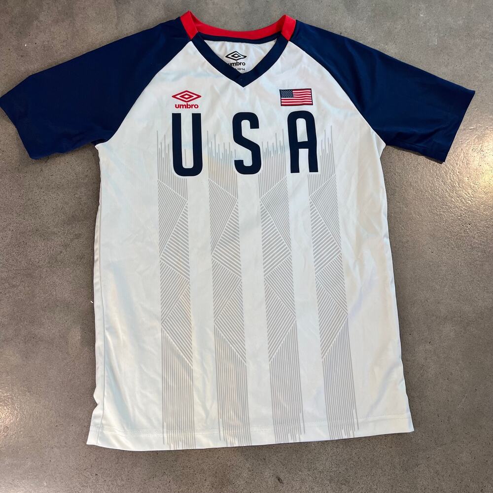 umbro Team USA Soccer jersey red white blue boy Large 12/14 america FIFA olympic